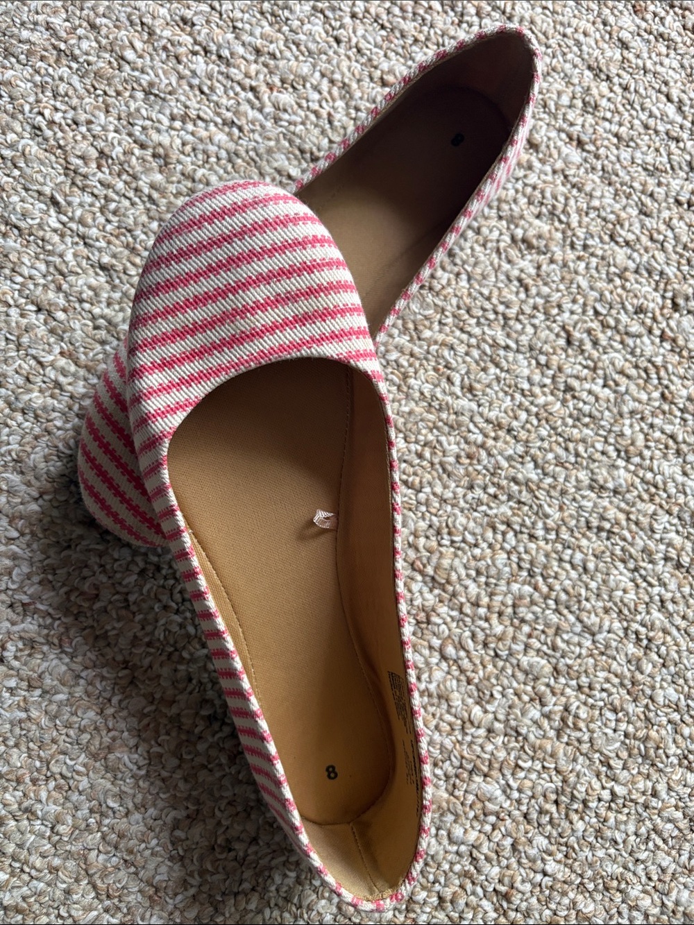 Striped Pink and White Women's Slip-On Ballet Flats - Picture 2 of 3